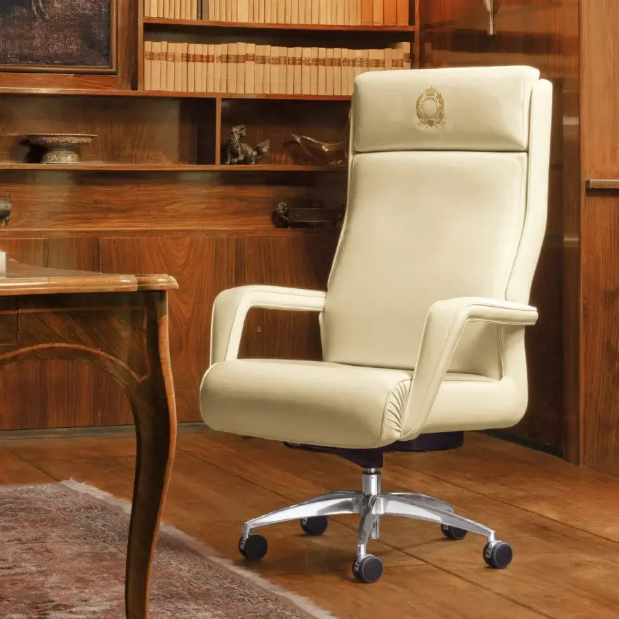 Superior Mascheroni Ypsilon BR office armchair with pale beige leather upholstery and matte finish