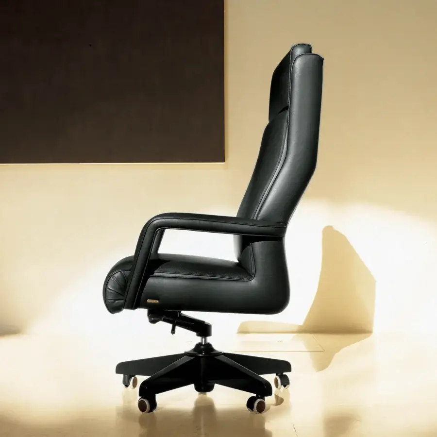 Distinguished Mascheroni Ypsilon BR office armchair crafted in genuine leather with a subtly glossy finish and dark-toned metal base