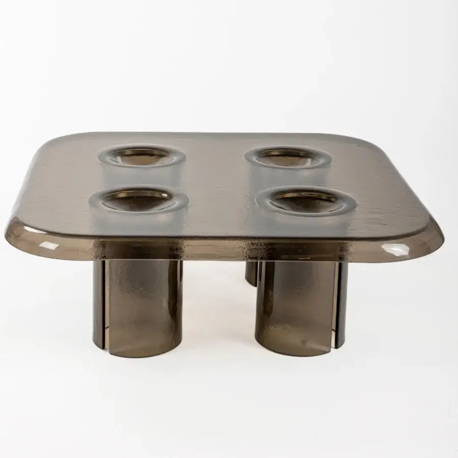 Exceptional Driade Coupelle coffee table crafted in smoky brown thermoformed glass with glossy finish
