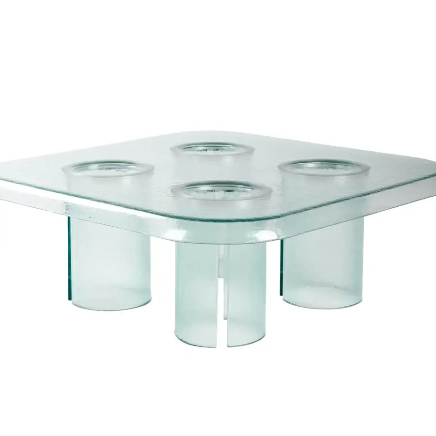 Distinguished Driade Coupelle coffee table crafted in pale blue-green tinted thermoformed glass with glossy finish