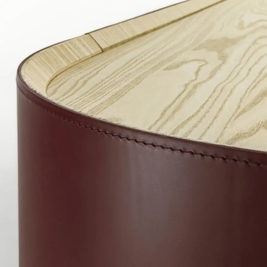 Exceptional Enrico Pellizzoni Isabel sideboard built with Canaletto walnut and plush deep burgundy leather finish