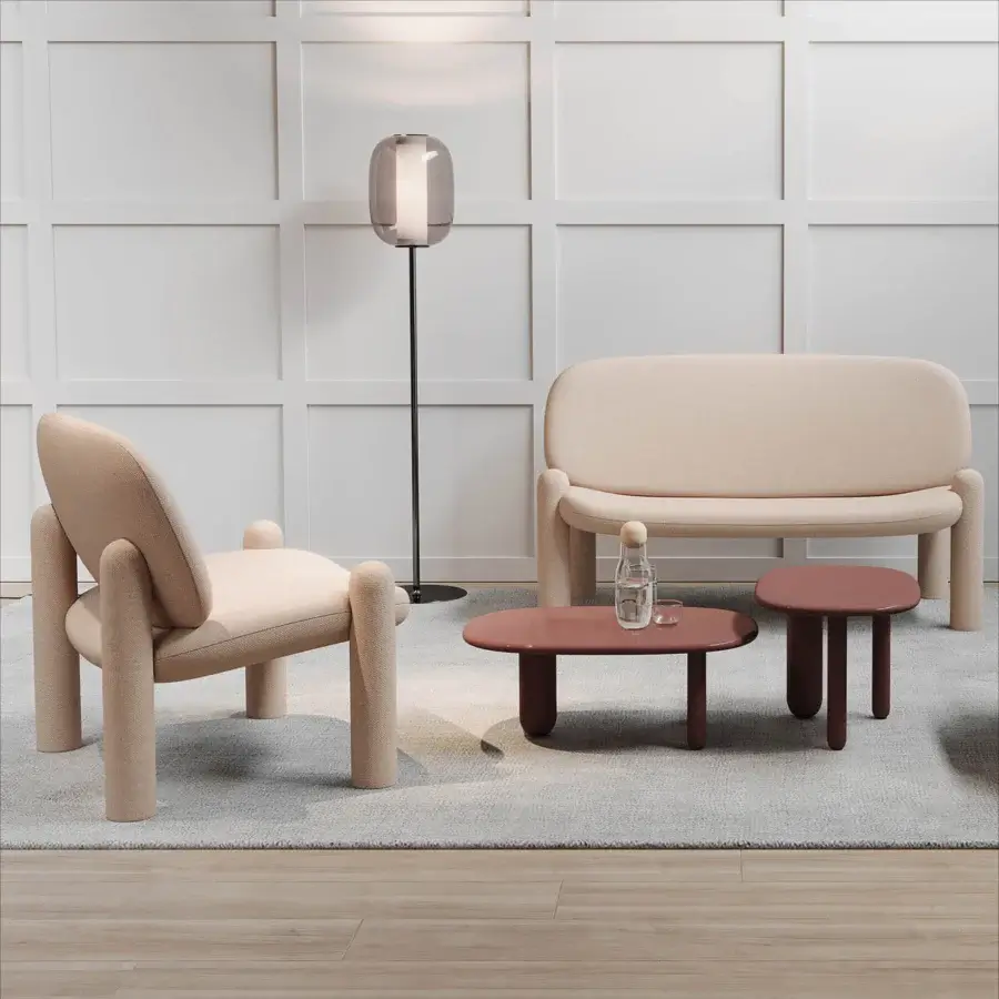 Exceptional Driade Tottori coffee table with a softly contoured tabletop crafted from reddish-brown wood and brushed glossy lacquer