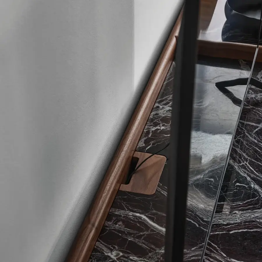 Exceptional Porada Akeru TV stand crafted in canaletta walnut with a satin finish and striking marble top