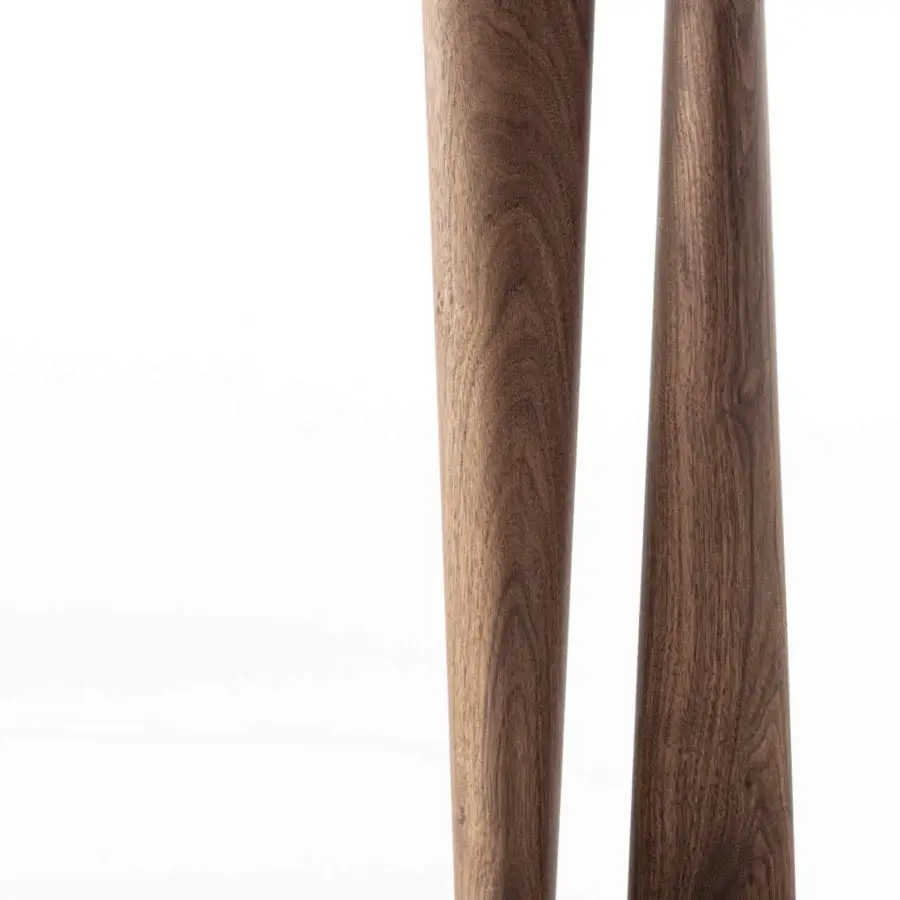 Exceptional Porada Côté side table with twisted legs, chevron wood top and satin finish