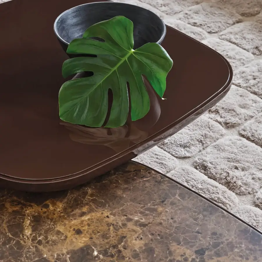 Elegant Porada Enook Brillo coffee table with softly rounded corners and lustrous dark brown lacquered finish