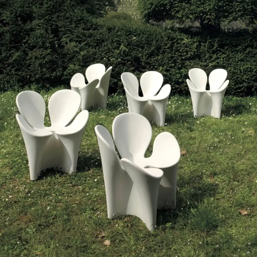 Exceptional Driade Clover armchair crafted from pale, off-white polyethylene monoblock with a smooth matte finish