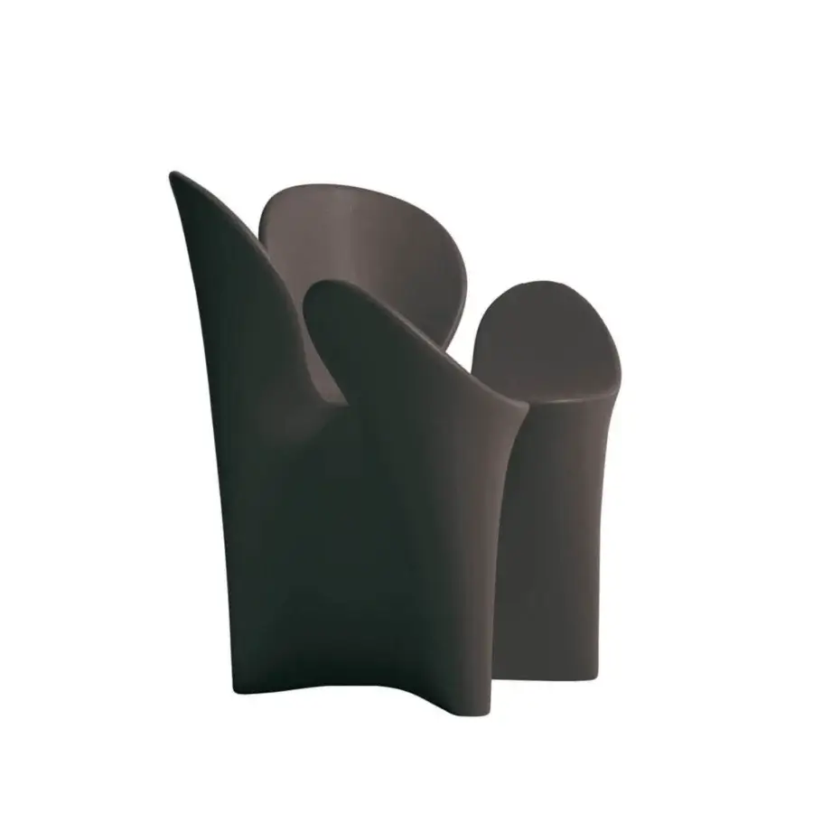 Superior Driade Clover armchair with enveloping form in dark gray polyethylene monoblock and matte finish