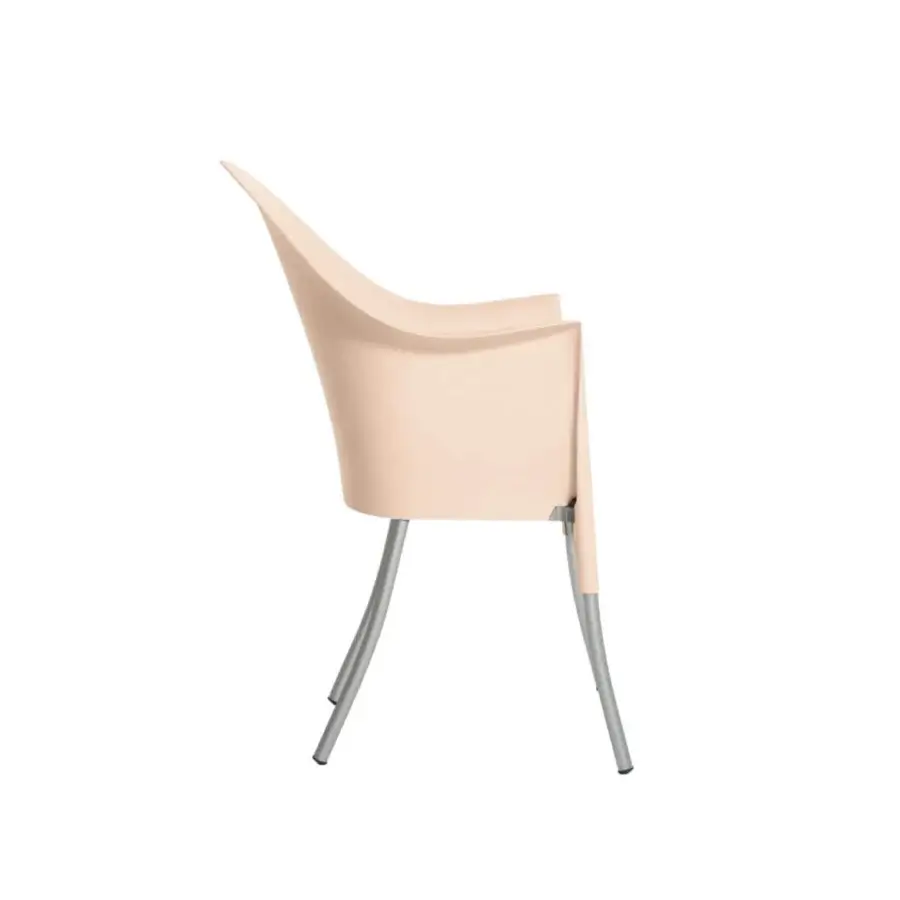 Distinguished Driade Lord Yo armchair with a molded polypropylene shell and durable aluminum structure in pale beige with a matte finish