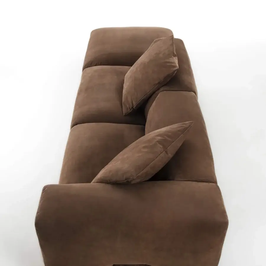 Elegant Porada Koji sectional with medium-dark brown textile upholstery and Canaletta walnut detail crafted in multilayer poplar and fir wood