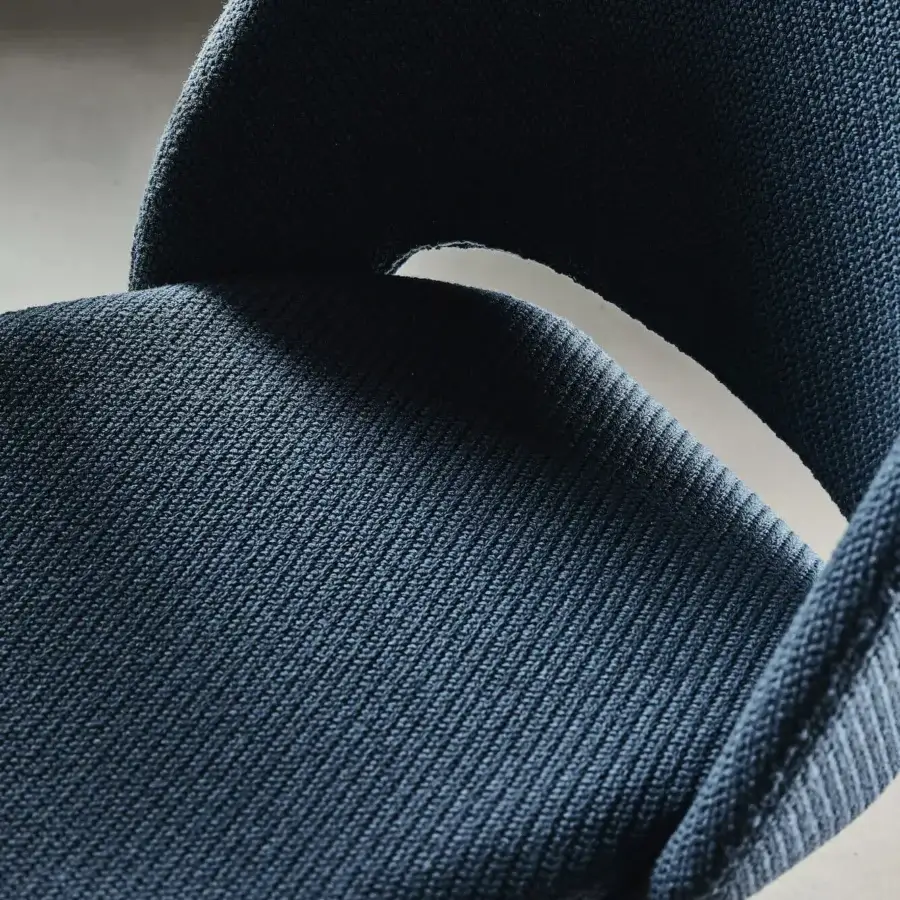 Exceptional Bontempi Polo chair with deeply textured blue knit upholstery and a light-colored wood base crafted in Italy