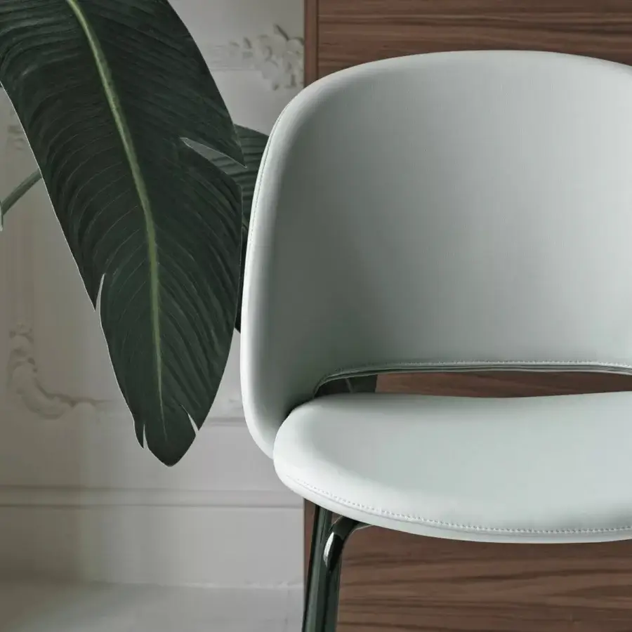 Distinguished Bontempi Polo stool upholstered in pale blue synthetic material with satin-finish dark green metal base