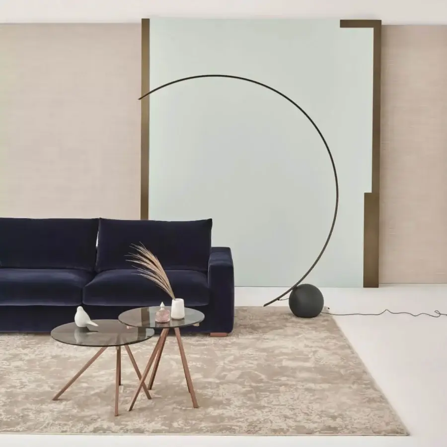 Distinguished Bontempi Circle floor lamp with a matte metal finish and dark textured shade offers directed illumination