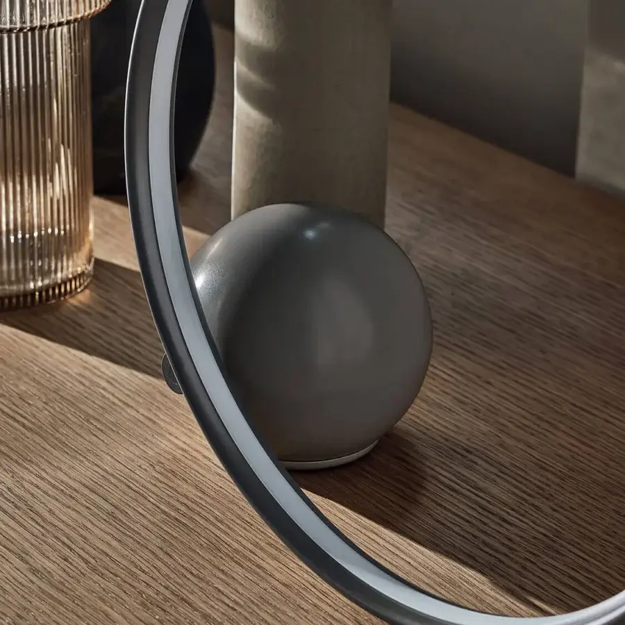 Elegant Bontempi Circle lamp crafted in Italy with a satin metal ring and matte synthetic sphere