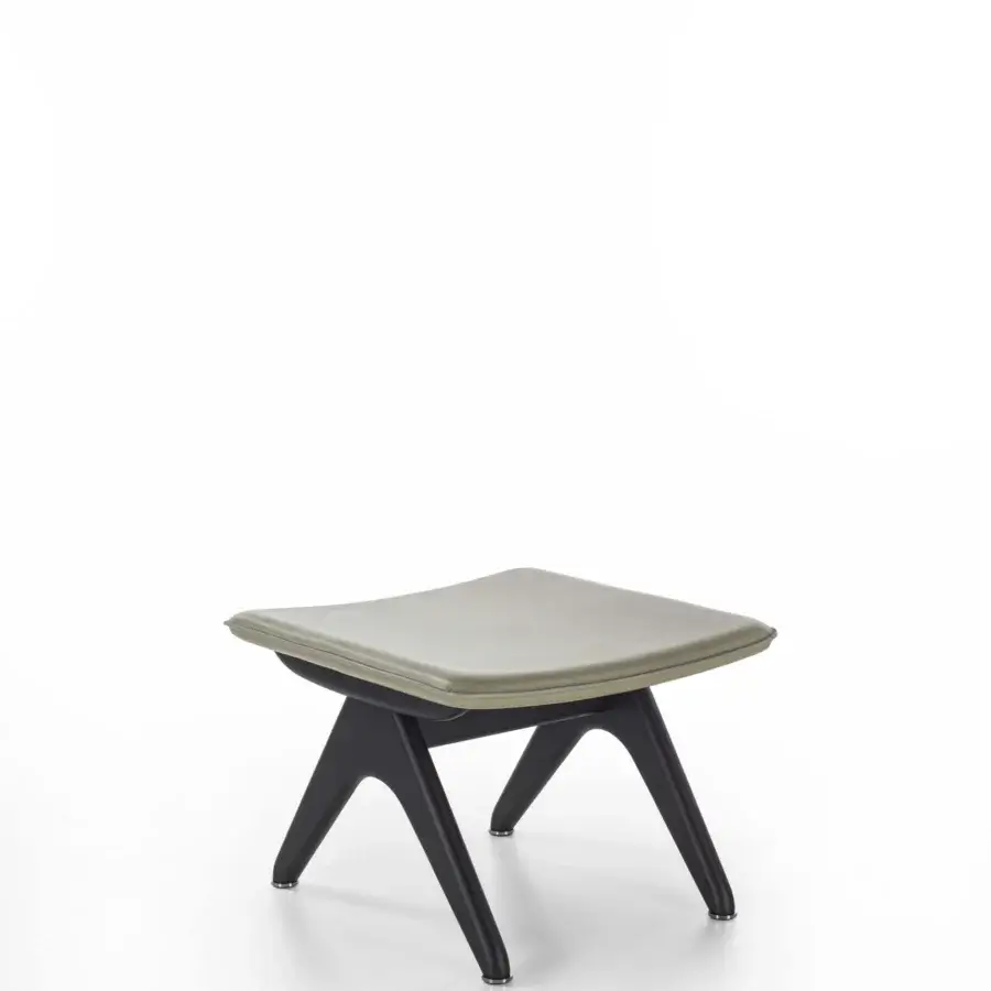 Exceptional Porada Koko lounge chair with Canaletta walnut frame and light grey-green textile upholstery with black chrome details
