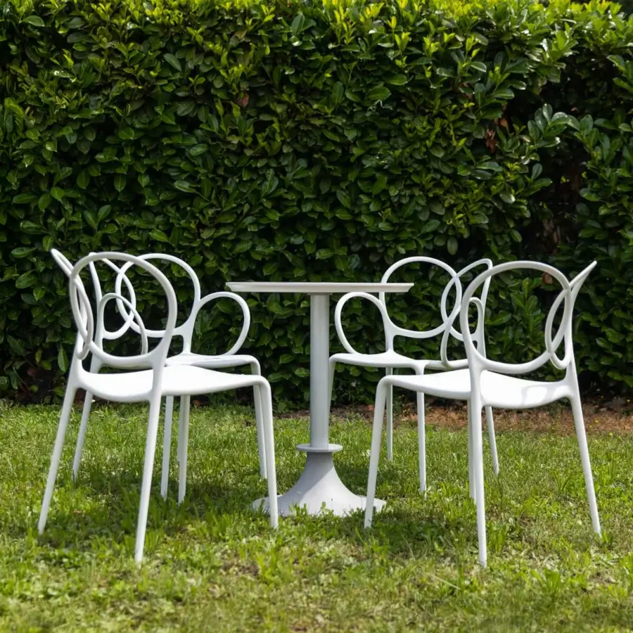 Elegant Driade Sissi chair crafted in light gray-white polypropylene copolymer reinforced with glass fiber and natural polyethylene