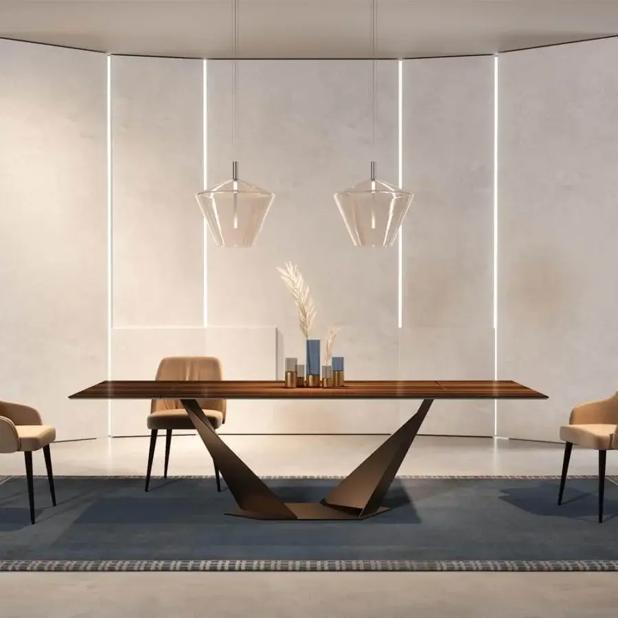 Exclusive Reflex Quartz table with splendid metal base and extra clear tempered glass top in Bronze finish