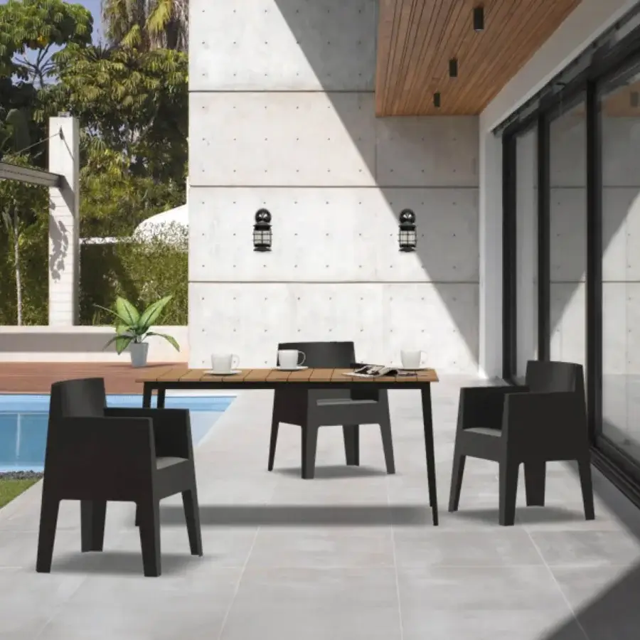 Superior Driade Toy armchair with geometric form built in matte black polypropylene for interiors and exteriors