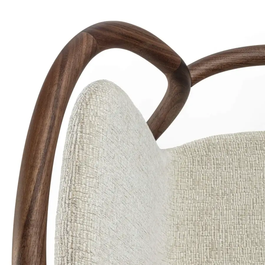 Exceptional Porada Petra chair crafted with solid Canaletta walnut and neutral off-white upholstery in a satin finish