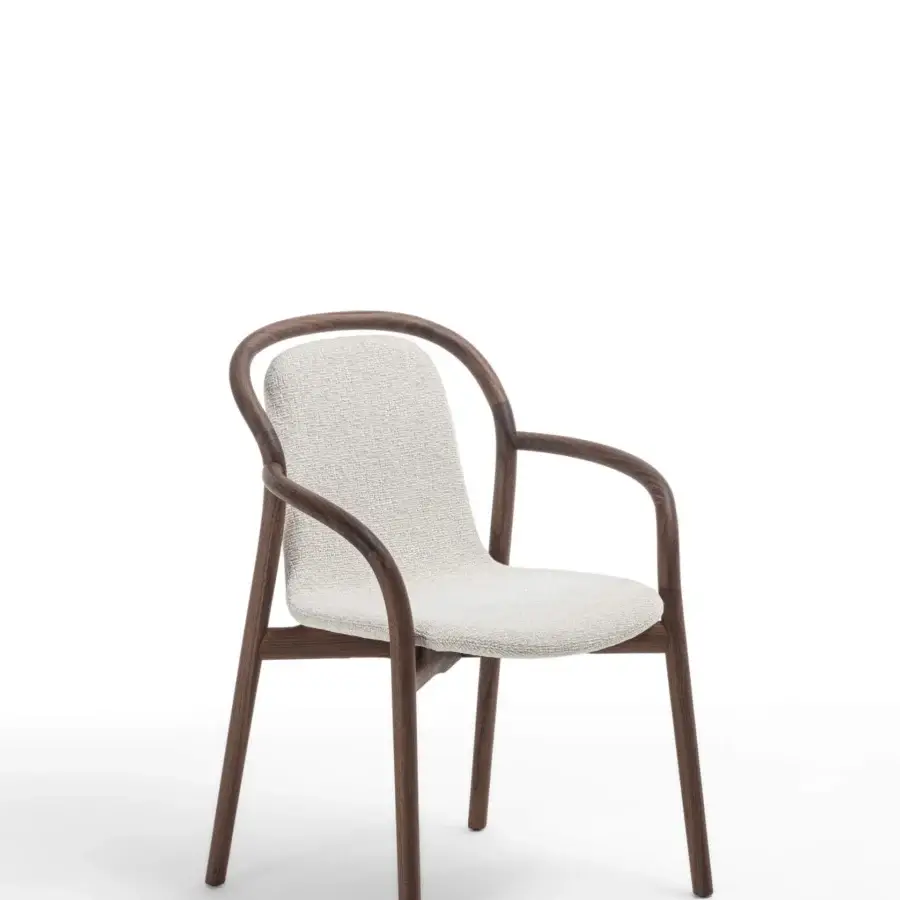 Elegant Porada Petra chair crafted with solid Canaletta walnut and light beige upholstery in a satin finish
