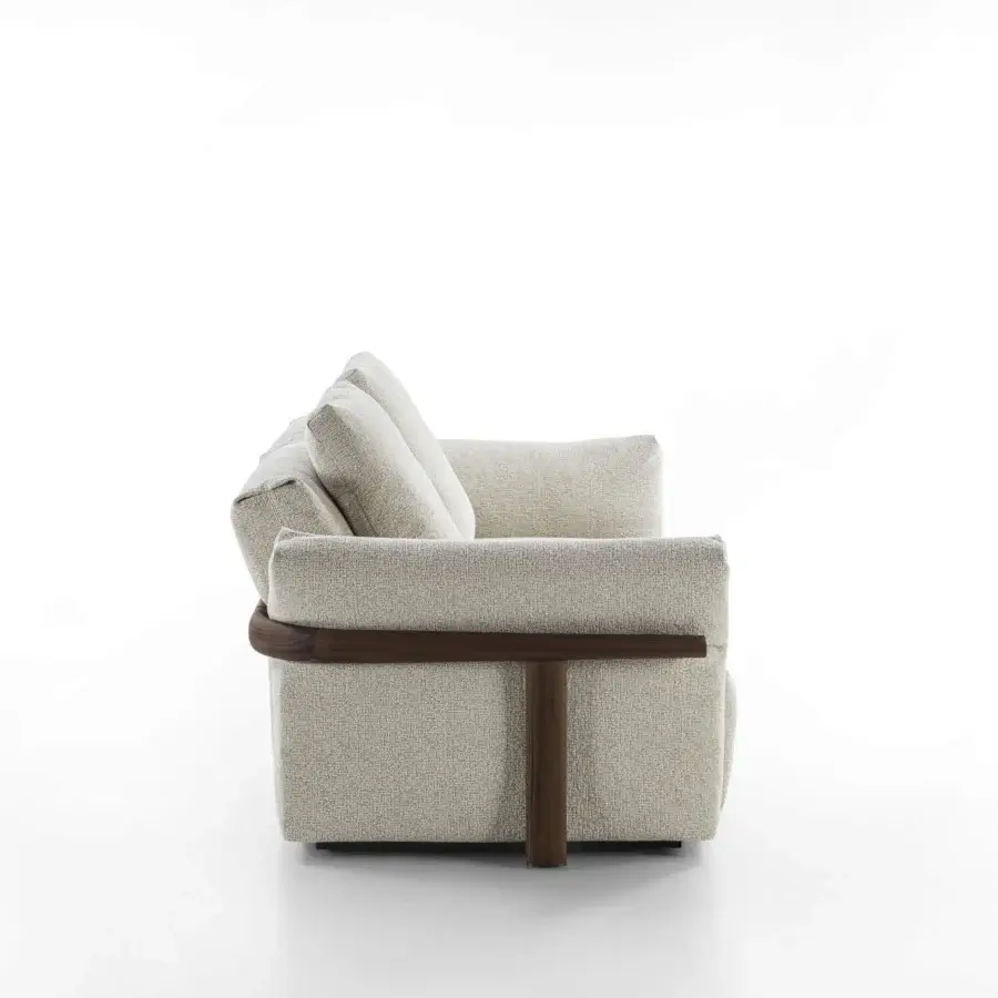 Superior Porada Ronny sofa crafted in Italy with neutral beige textile upholstery and solid wood frame
