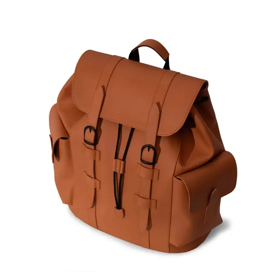 Exceptional Mascheroni Biggie backpack crafted in Italy from supple medium-toned brown leather with a matte finish