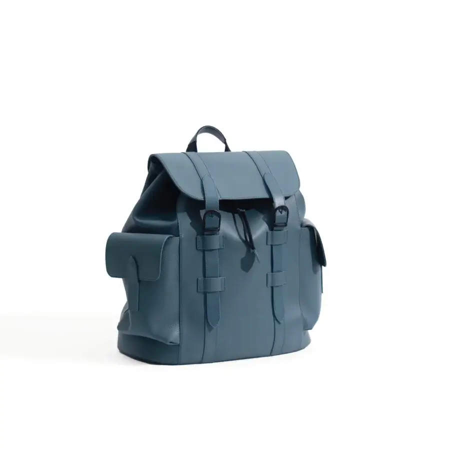 Distinguished Mascheroni Biggie backpack crafted from supple teal and blue-green leather with black hardware and matte finish