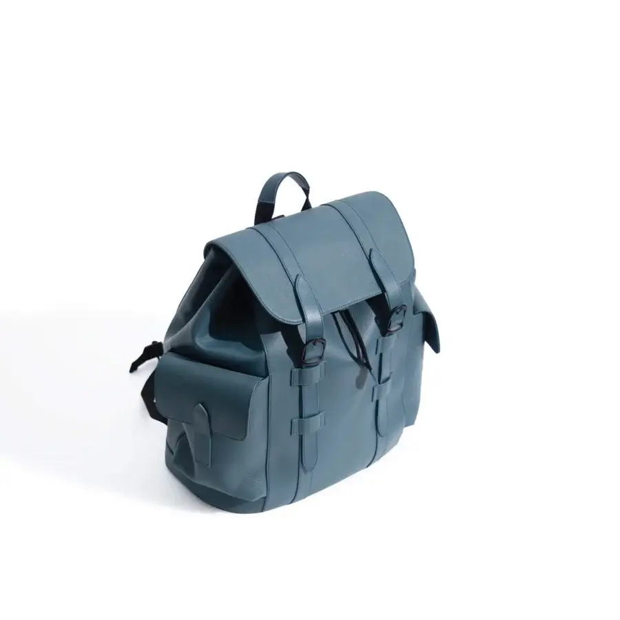 Superior Mascheroni Biggie backpack crafted in Italy from supple teal leather with sleek black hardware