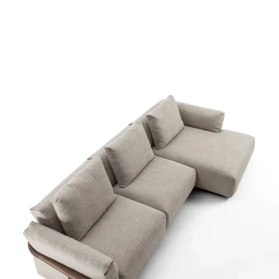 Superior Porada Ronny sectional in textured neutral beige woven fabric with a sleek solid wood frame