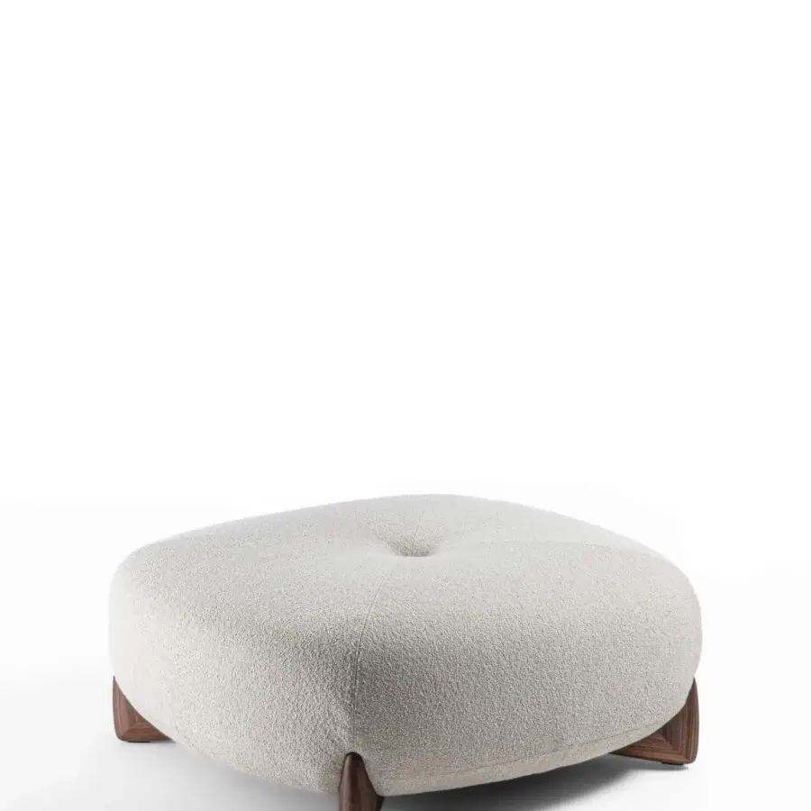 Distinguished Porada Softbay ottoman with textured neutral beige textile upholstery and paperclip metal feet