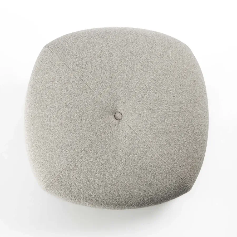 Superior Porada Softbay ottoman with light gray woven fabric upholstery and subtle central button detail