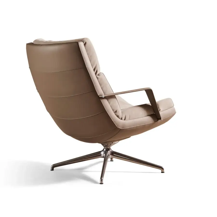 Exclusive Mascheroni Cabrio lounge chair upholstered in plush nubuck and vegetable leather with a light brown finish