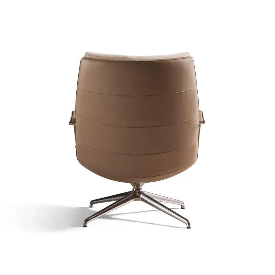 Superior Mascheroni Cabrio lounge chair upholstered in supple vegetable leather with polished metal swivel base