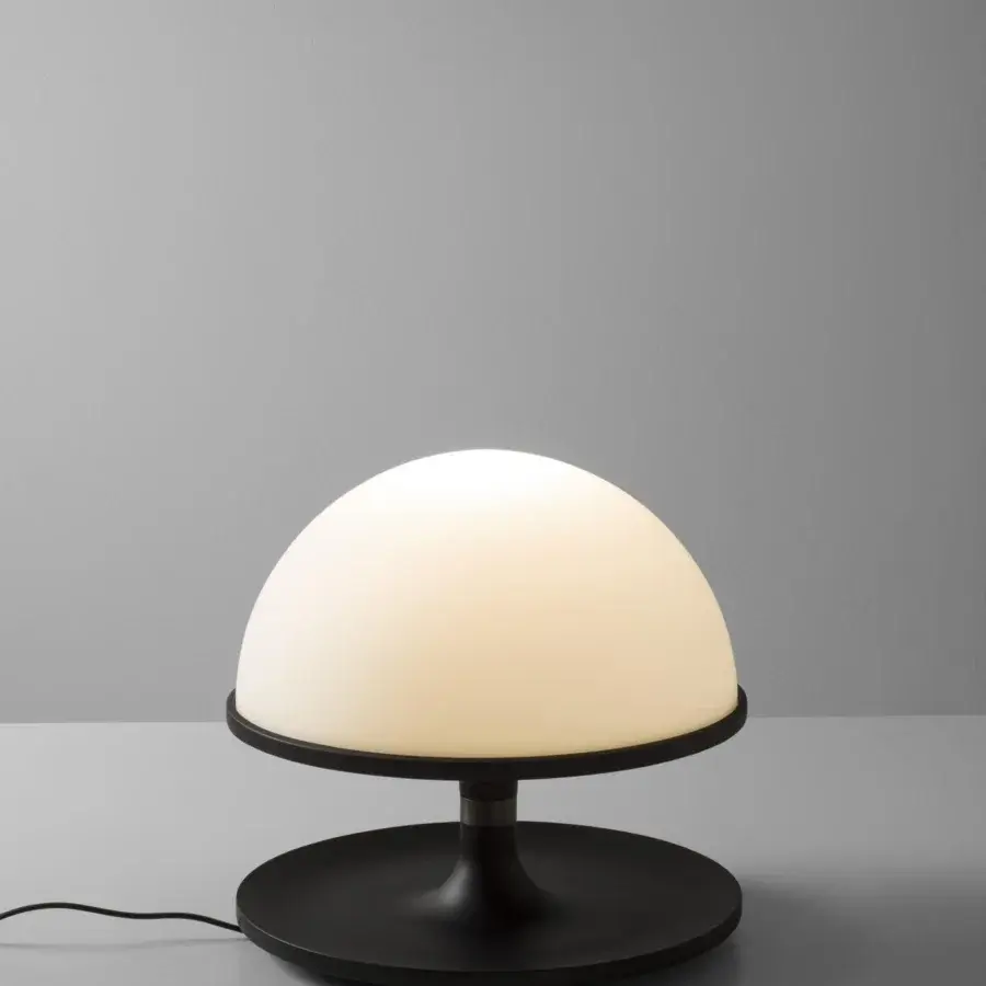 Exceptional Porada Tack table lamp crafted in Canaletta walnut with brushed bronzed brass and matte finish