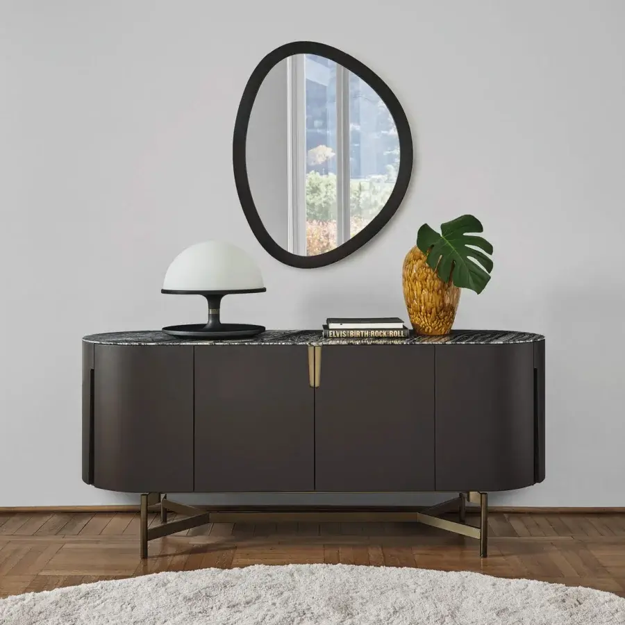 Superior Porada Tack table lamp crafted in Canaletta walnut with brushed bronzed brass and white opaline glass diffuser