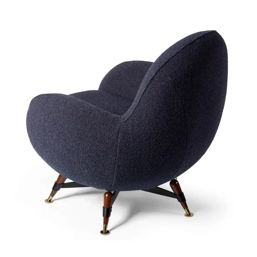 Distinguished Visionnaire Mercury lounge chair with navy blue textured textile upholstery and black steel five-spoke star base