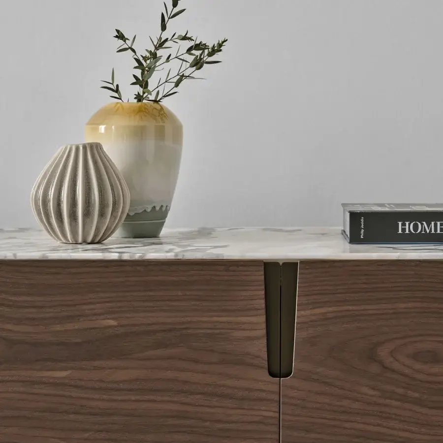 Elegant Porada Tylsa sideboard crafted in solid Canaletta walnut with a satin finish and recessed metal handles