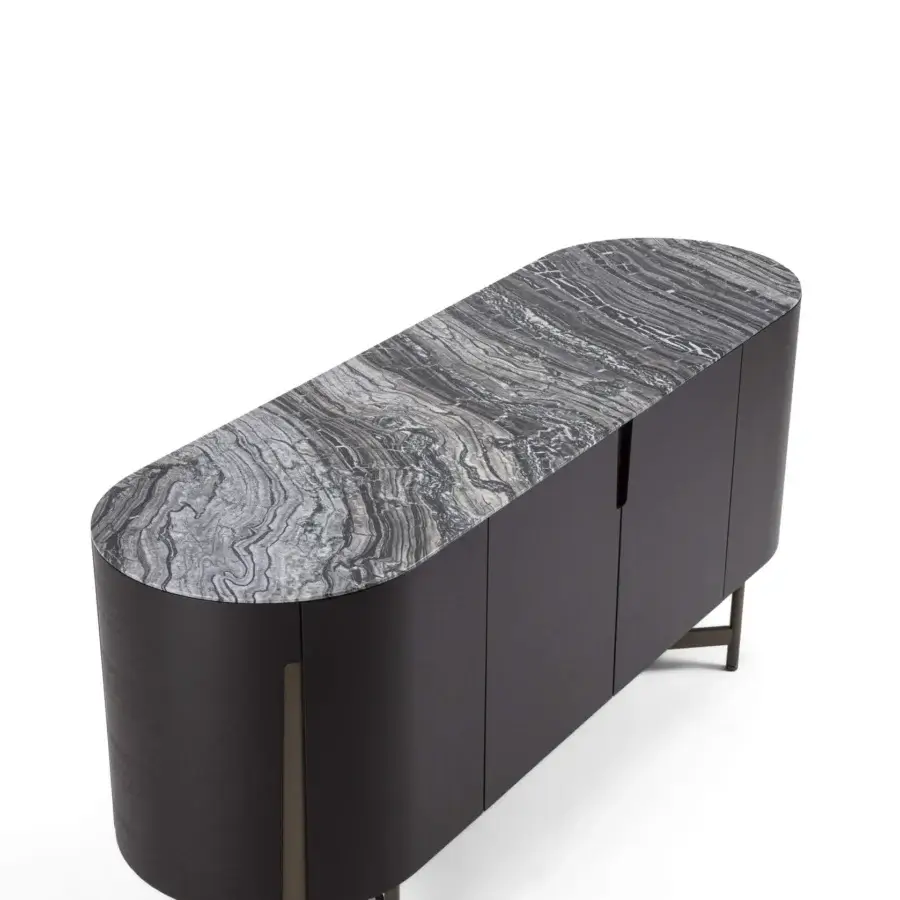 Superior Porada Tylsa sideboard crafted in solid Canaletta walnut with a matte dark finish and striking marble top