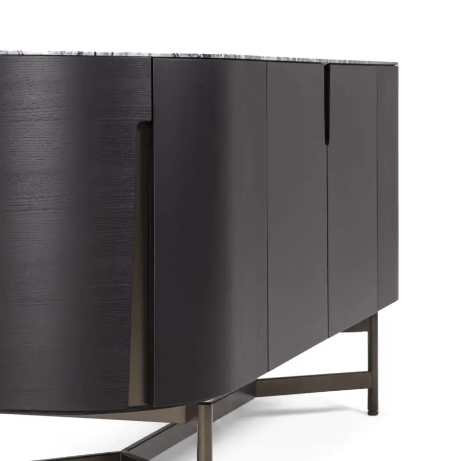 Elegant Porada Tylsa sideboard crafted in solid Canaletta walnut with a matte finish and dark-toned metal base