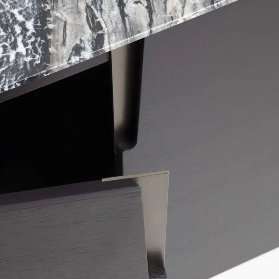 Superior Porada Tylsa sideboard crafted in solid Canaletta walnut with a matte finish and swirling gray marble top