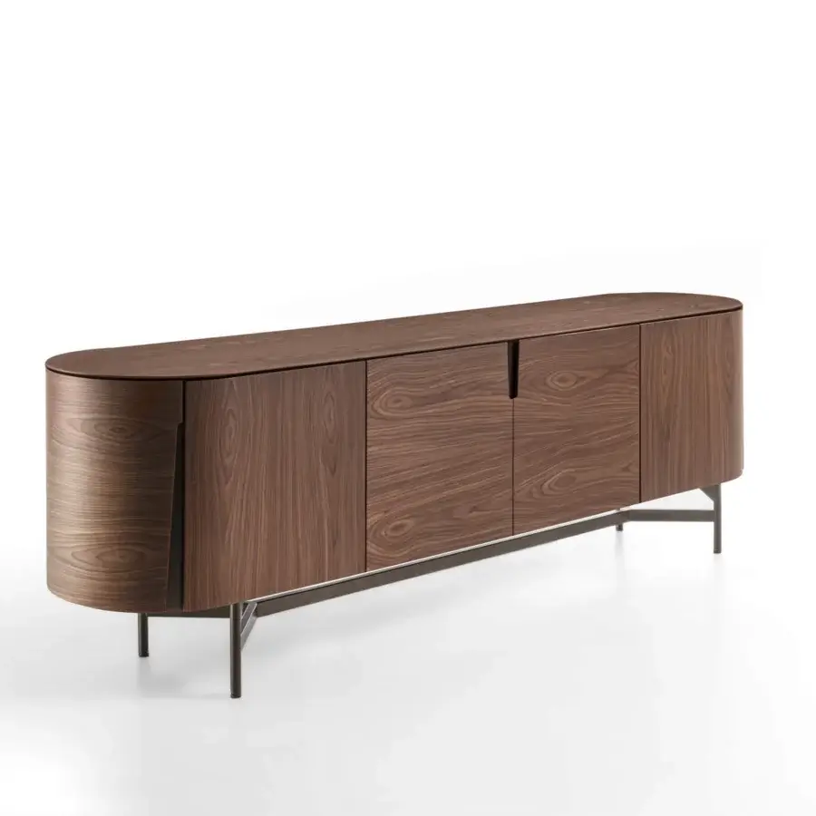 Elegant Porada Tylsa sideboard crafted in solid Canaletta walnut with a satin sheen and refined metal base