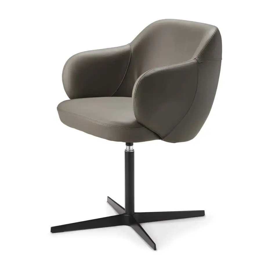 Elegant Cattelan Italia Bombè X armchair in supple matte gray leather with titanium embossed lacquered steel base