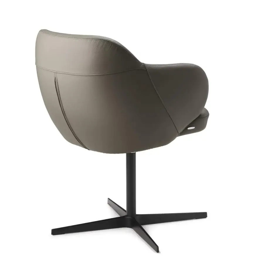 Captivating Cattelan Italia Bombè X armchair in smooth grayish-brown soft leather with black embossed lacquered steel base