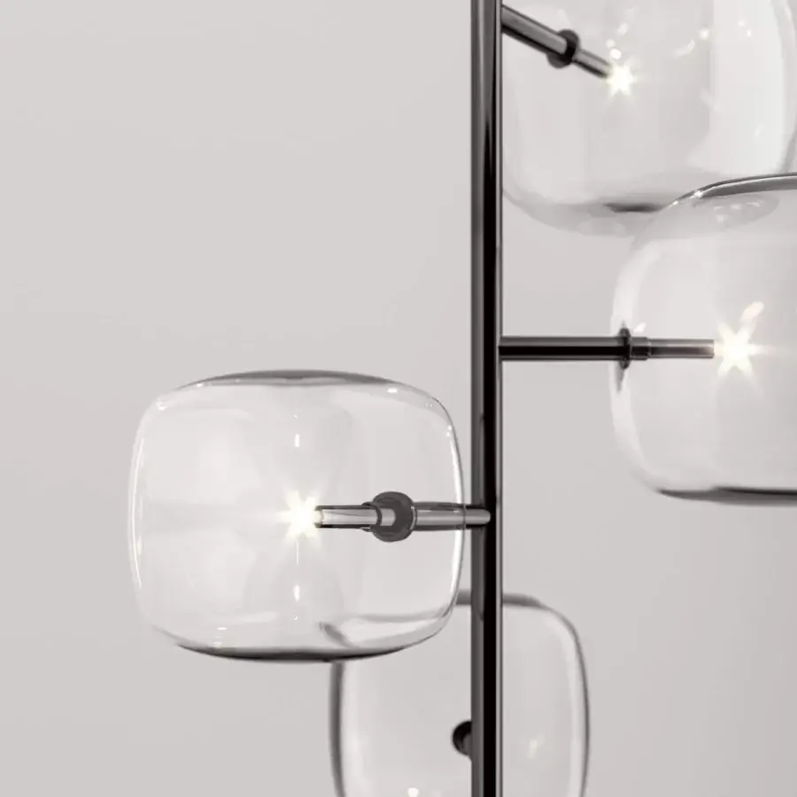 Superior Tonelli Design Hyperion suspension lamp in transparent blown pyrex glass with a glossy gunmetal finish