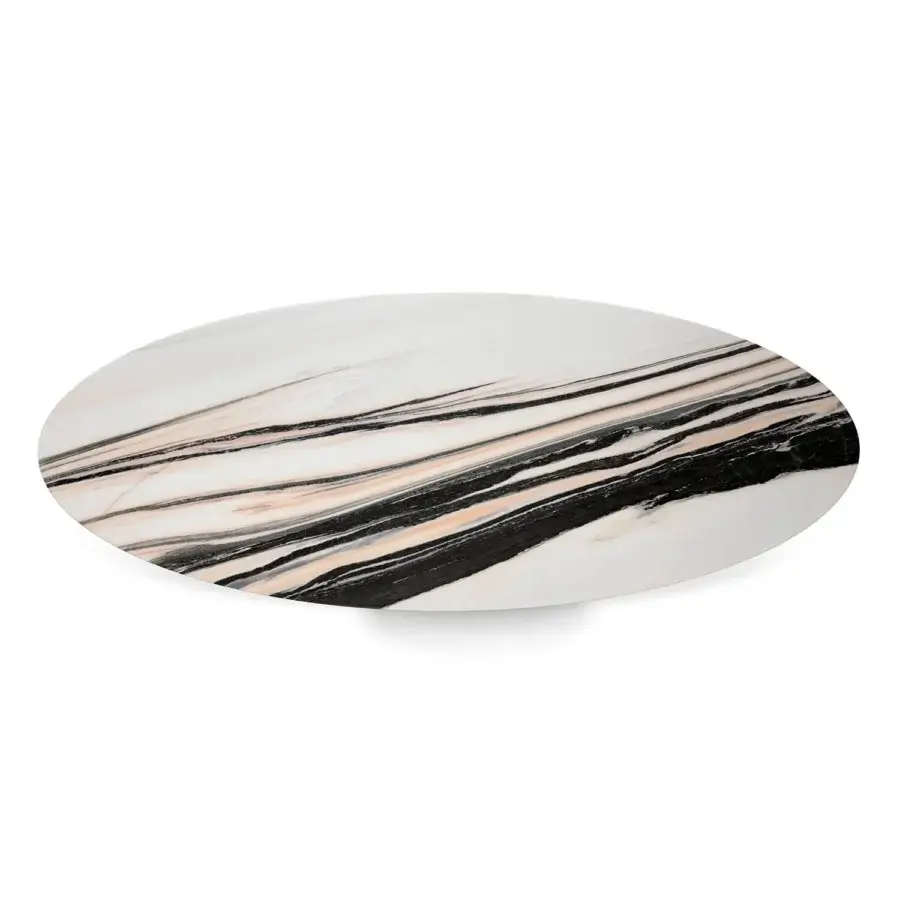 Distinguished Visionnaire Cameron table crafted in steel with polished marble exhibiting black and white veining