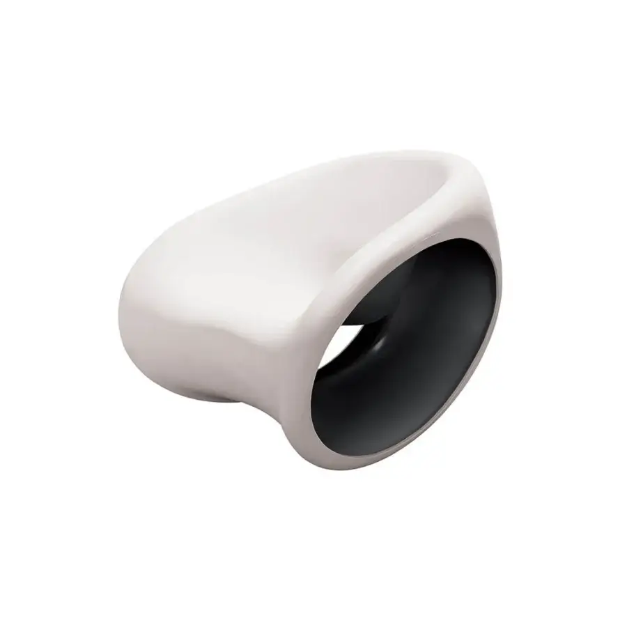 Superior Driade MT3 rocking lounge chair crafted in glossy sand white polyethylene with a matte deep black interior