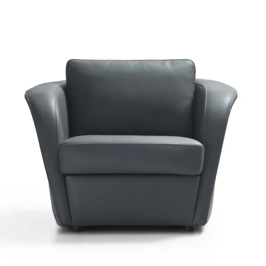 Exceptional Mascheroni Bellini Harry lounge chair in muted gray leather with Vienna straw detailing and seamless construction