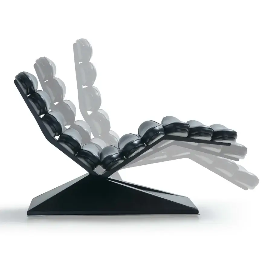 Distinguished Mascheroni Concorde lounge chair with smooth black leather upholstery and gloss-finished steel birch wood frame