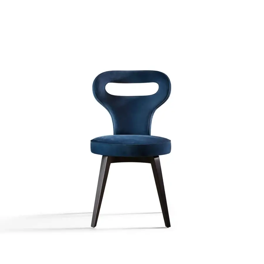 Exceptional Mascheroni Polo Base chair in deep blue velvet with a dark satin-finished wood frame crafted for lasting quality