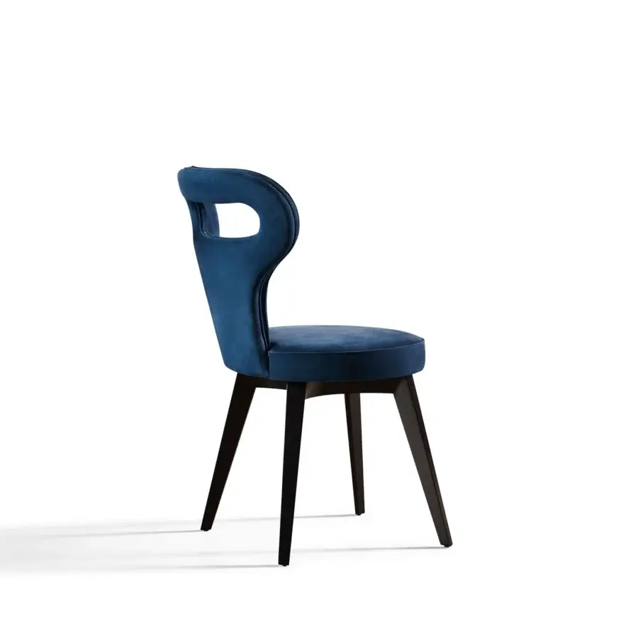Lavish Mascheroni Polo Base chair upholstered in deep blue velvet with a dark-toned wood frame crafted in Italy