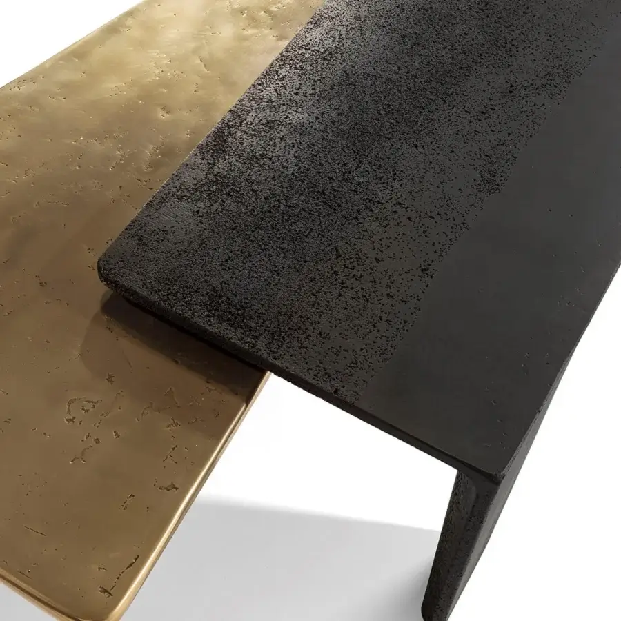 Superior Visionnaire Lego coffee table with interlocking black concrete and cast aluminum volumes finished with a glossy hand-pigmented sheen